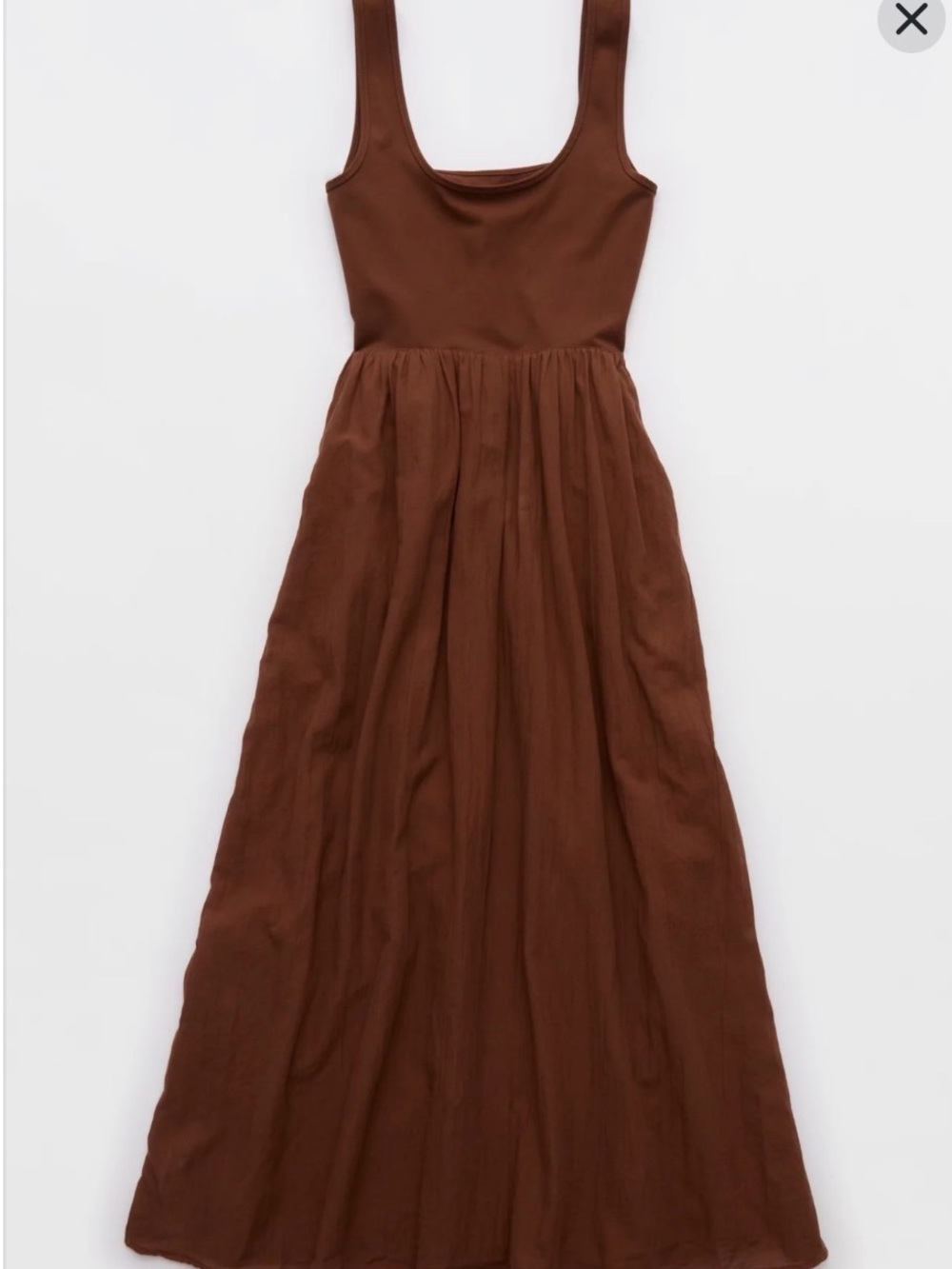 Aerie At The Barre Midi BOW Dress with Pockets Size LARGE Brown Universe NEW WT - Picture 2 of 11